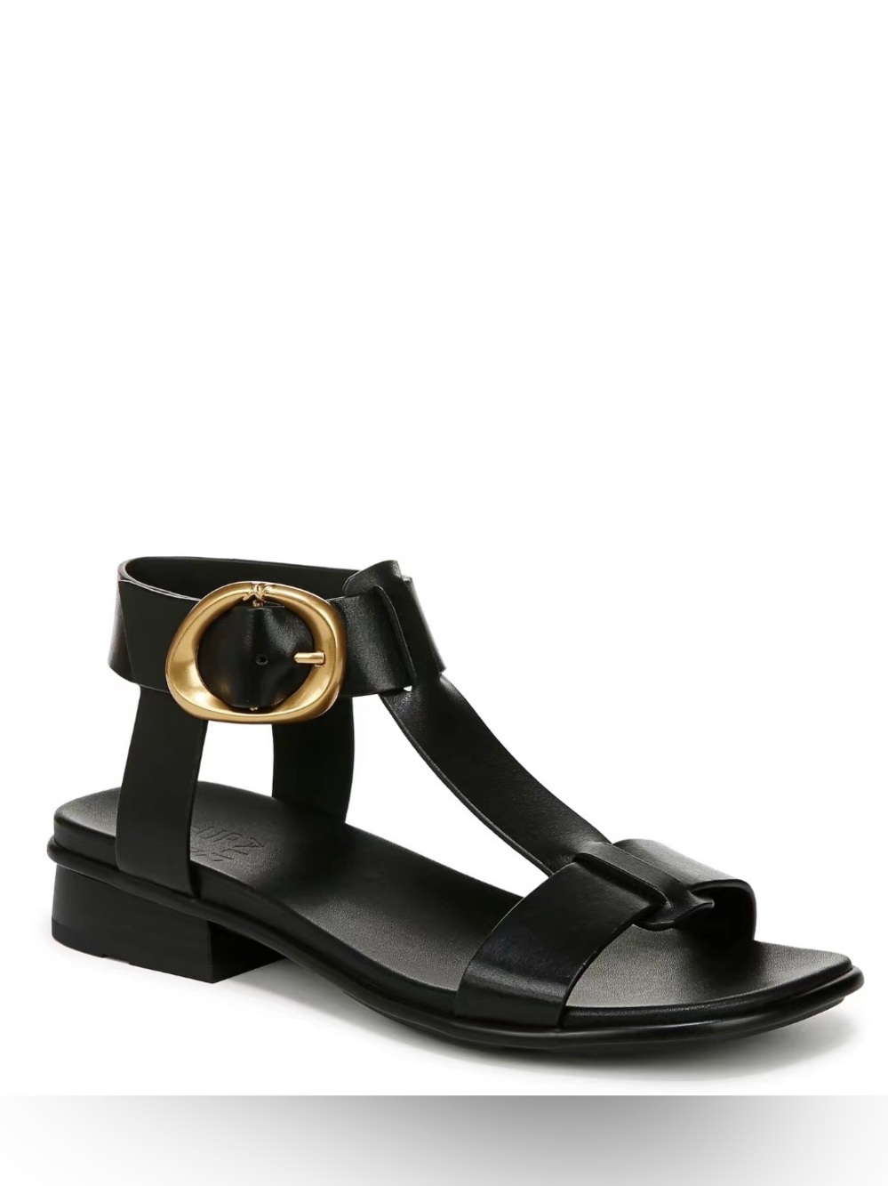 NWT Naturalizer Brandy Black Leather T-Strap Sandals Size 7